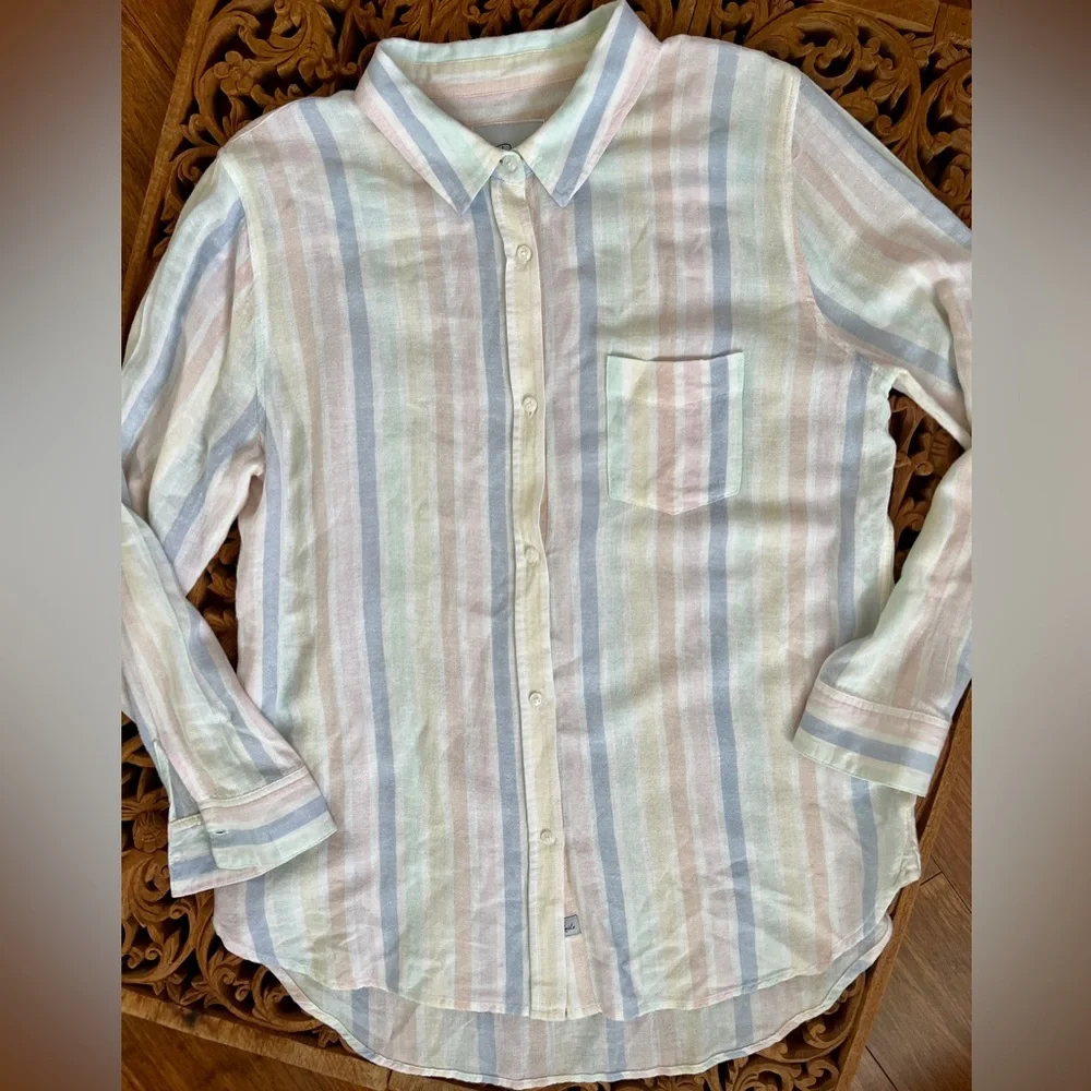 Rails Shirt Charli Mandalay Stripe Button Down Pastel Rainbow Linen Blend L Prep - Picture 3 of 7